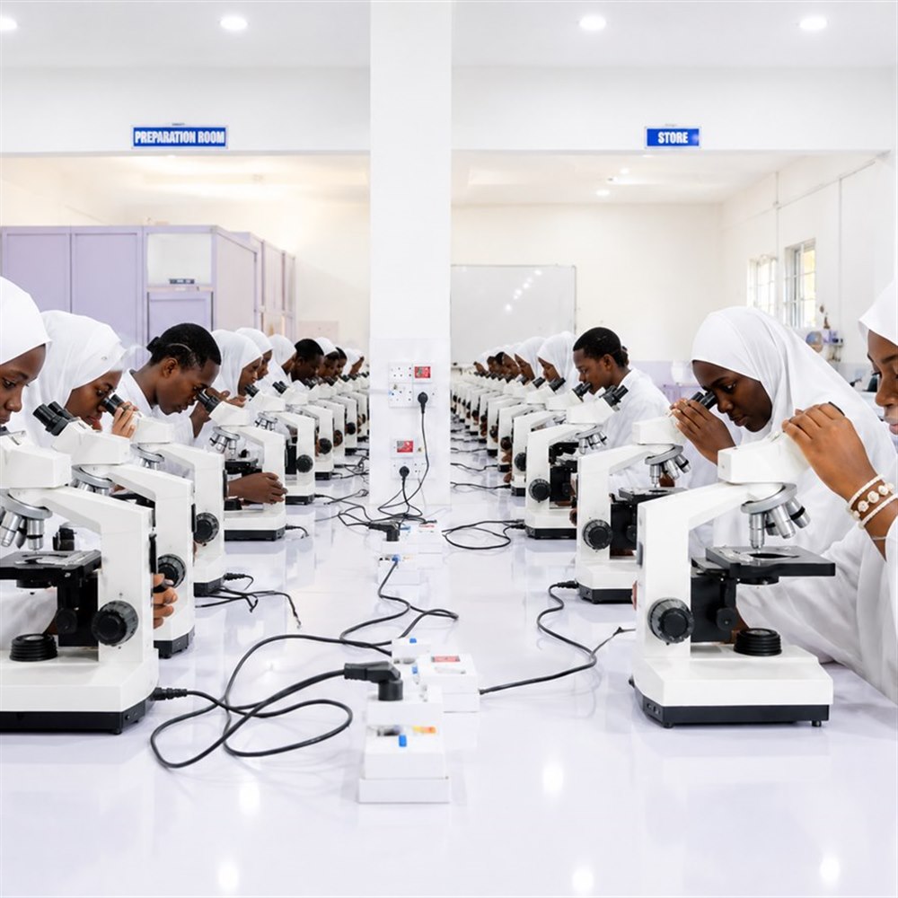 Students in a diagnostics laboratory at Dagamas College